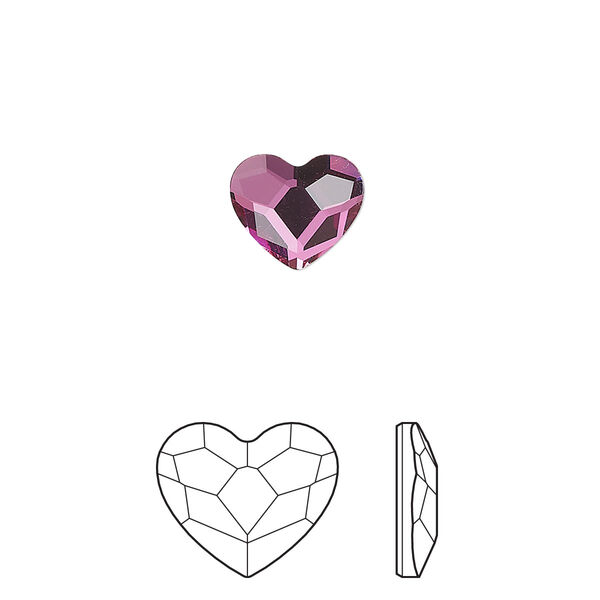 Flat back 2pk dark rose foil back, Crystal Passions® 10mm heart 2808 image number 0