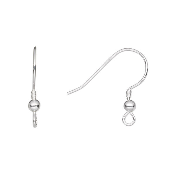 Ear wire, sterling silver, 18mm fishhook with 3mm ball and 2mm coil with open loop, 21 gauge. Sold per pkg of 500 pairs. image number 0