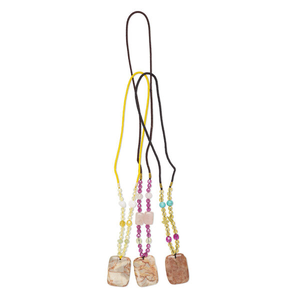 Multi-gemstone / acrylic / glass 1pkg3, rounded rectangle pendant necklace C grade, mix continuous loop 20 inch 40x30mm image number 0