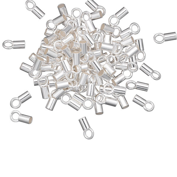Crimp end, silver-plated brass, 3.5x2mm tube with loop. Sold per pkg of 10. image number 0