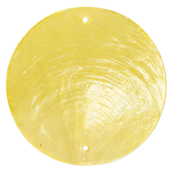 Wind chime component capiz shell 20pk 50mm double-drilled flat round, translucent yellow dyed image number 0