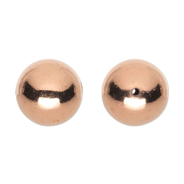 Bead, shiny copper, 16mm hollow smooth round. Sold per pkg of 4. image number 0