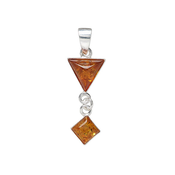 Pendant, amber (heated) and sterling silver, 7x7mm diamond and 10x8mm triangle, 22x10mm overall. Sold individually. image number 0