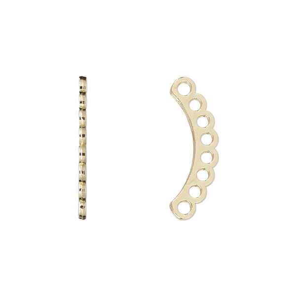 Spacer bar, gold-plated "pewter" (zinc-based alloy), 22x1mm 8-strand curved, fits up to 2.5mm bead. Sold per pkg of 10. image number 0