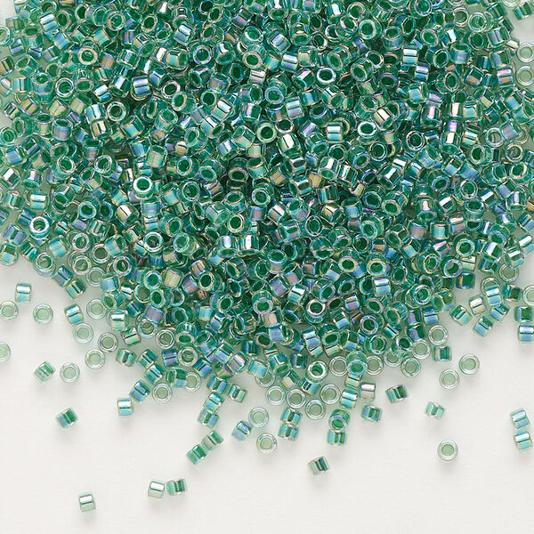 Seed bead, Delica®, glass, pkg/250g, #11 round, translucent lime-lined rainbow crystal clear (DB-0060). image number 0