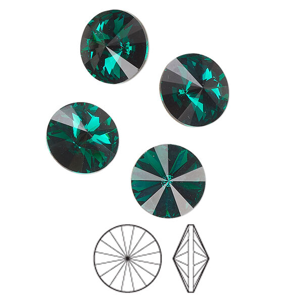 Chaton 144pk emerald foil back, Preciosa MAXIMA Czech crystal rhinestone 10.54-10.91mm rivoli SS47 image number 0