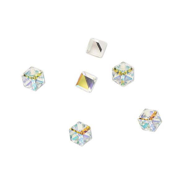 Flat back 6pk crystal AB foil back, Preciosa Czech crystal rhinestone 4mm cube image number 0