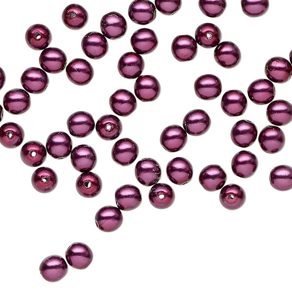 Czech Glass 1pkg100, round druk bead pearl-coated deep fuchsia 4mm image number 0