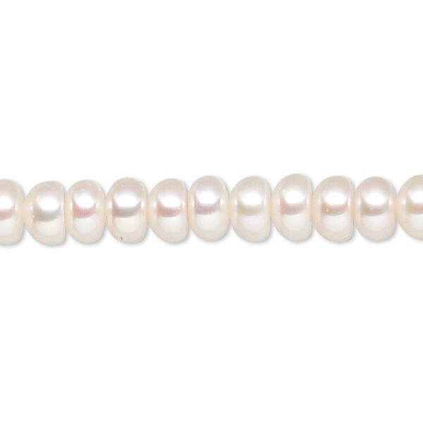 Pearl, cultured freshwater (bleached), white, 6.5-7mm button, B grade, Mohs hardness 2-1/2 to 4. Sold per 15-1/2" to 16" strand. image number 0