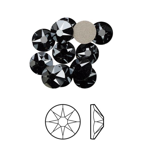 Flat back 12pk jet hematite foil back, Crystal Passions® 7.07-7.27mm rose round SS34 2088 image number 0