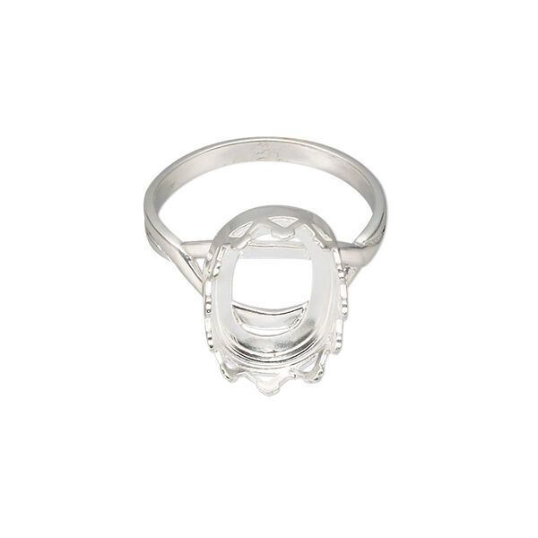 Ring, sterling silver, 15.5x11.5mm wide with 14x10mm oval cabochon bezel setting, size 7. Sold individually. image number 0