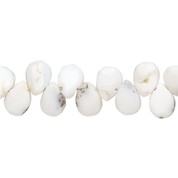 Dendritic opal 1pkg1, hand-cut top-drilled puffed teardrop bead natural C grade, 8 inch 8x5mm-9x7mm image number 0