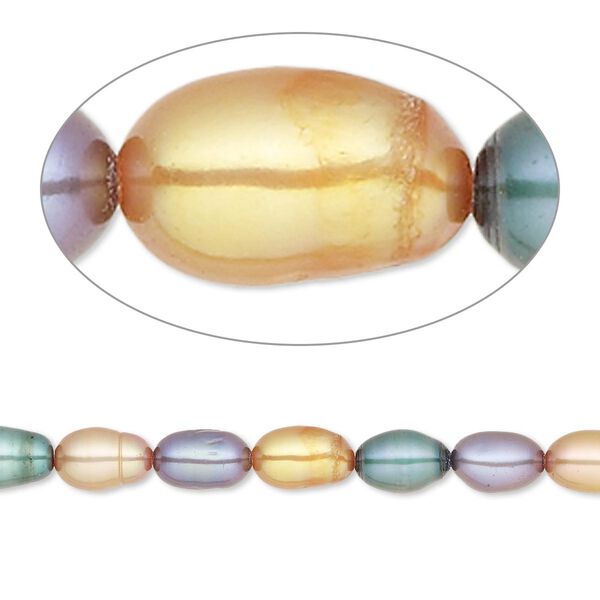 Pearl, cultured freshwater (dyed), mixed colors, 4-5mm rice, C- grade. Sold per 15.5-16 inch strand. image number 0