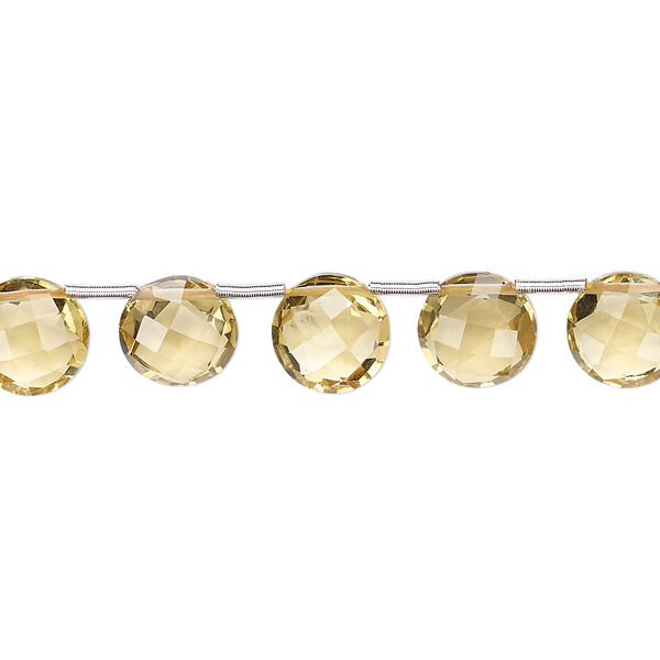 Golden quartz 1pkg11, hand-cut top-drilled faceted puffed round bead 8mm image number 0