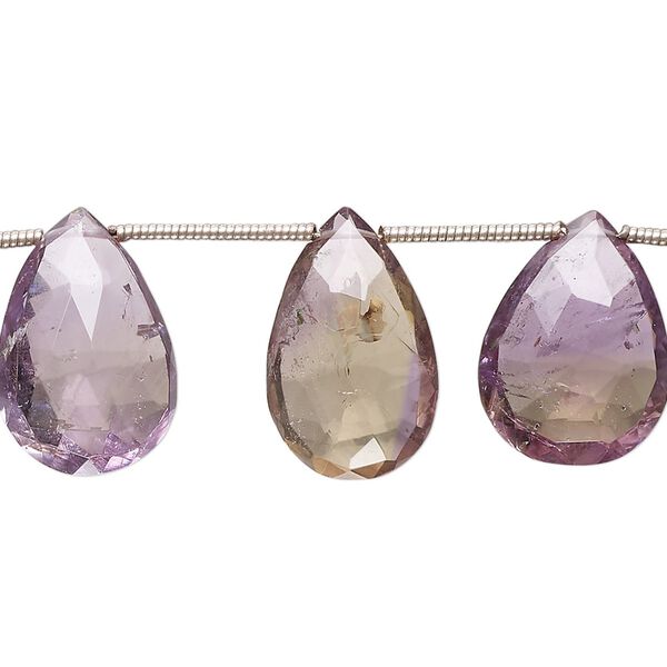 Ametrine 1pkg12, hand-cut top-drilled faceted puffed teardrop bead 18x11mm-20x13mm image number 0