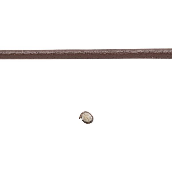 Cord, leather and cotton (dyed), brown, 2.5mm zigzag-stitched round. Sold per 5-yard section. image number 0