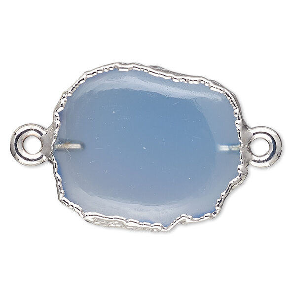 Blue chalcedony / sterling silver 1pkg2, electro-coated freeform rectangle link 13x12mm-15x14mm image number 0