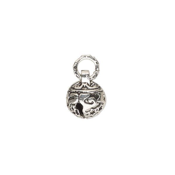 Bell, silver-finished brass, 10mm bell with star design. Sold individually. image number 0