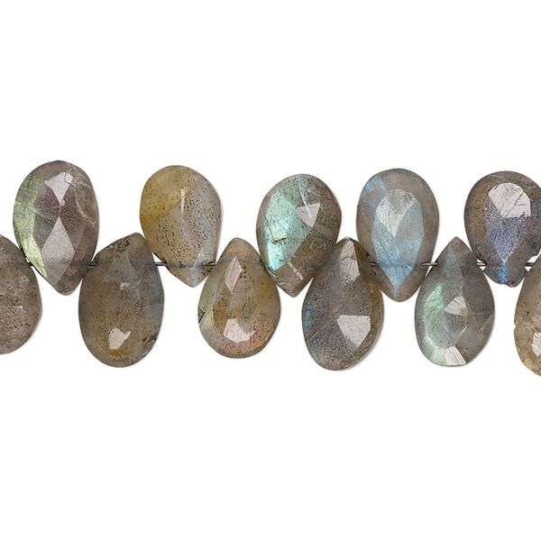 Labradorite 1pkg1, hand-cut top-drilled faceted puffed teardrop bead natural 7 inch 9x6mm-11x8mm image number 0