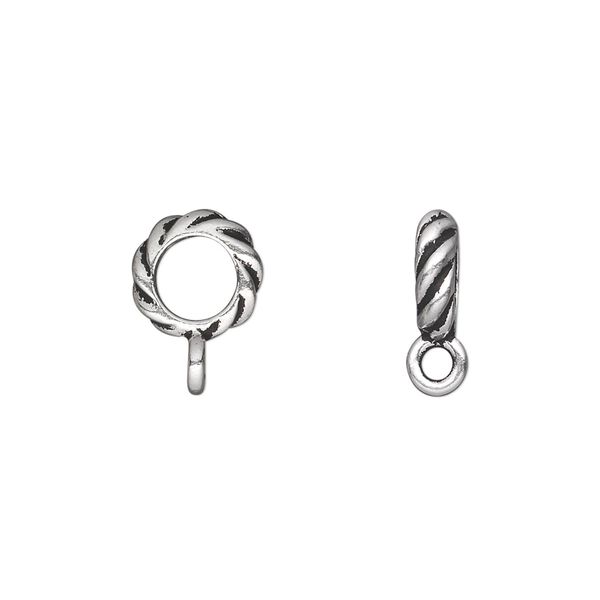 Bead, TierraCast®, antique silver-plated pewter (tin-based alloy), 10x3mm twisted rondelle with closed loop. Sold per pkg of 2. image number 0