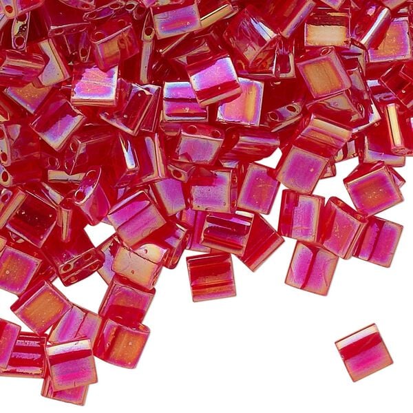 Seed bead, TILA®, glass, pkg/40g, 5mm full tila square, translucent rainbow strawberry, (TL-254). image number 0