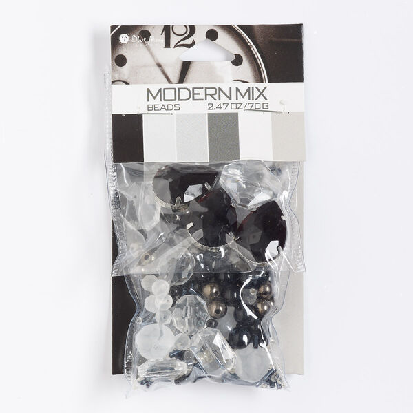 Bead mix, acrylic, pkg/70 g, 11/0-25x18mm single-drilled and double-drilled mixed shapes, silver finish multicolored. image number 0