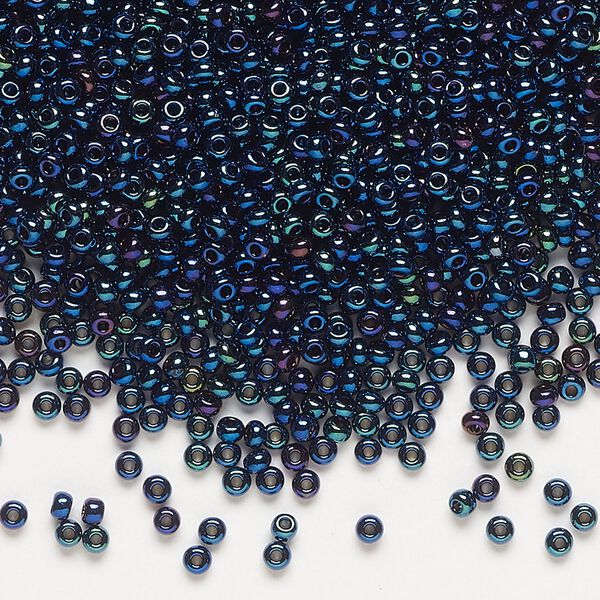 Seed bead, Preciosa Ornela Czech glass, pkg/500g, #11 rocaille, opaque blue iris black, (59135). image number 0
