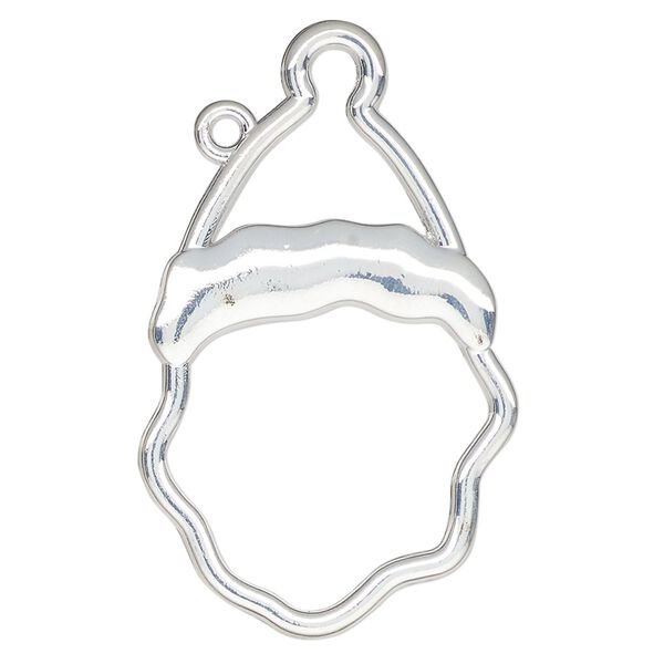 Component, resin frame, silver-finished "pewter" (zinc-based alloy), 41x25mm open Santa face. Sold per pkg of 2. image number 0