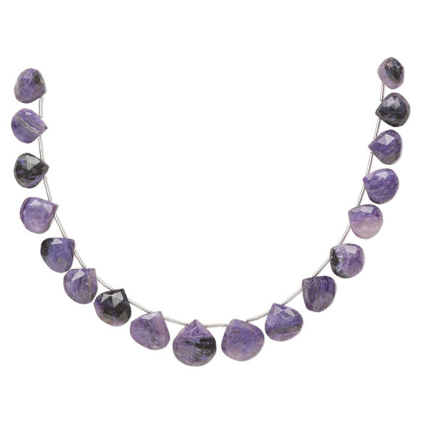 Charoite 1pkg18, hand-cut top-drilled faceted puffed teardrop bead natural graduated 9x9mm-14x14mm image number 0
