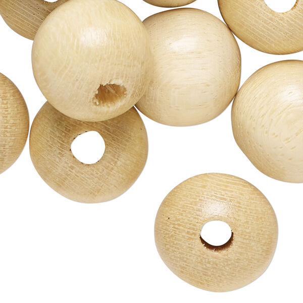 Bead, wood (waxed), natural, 18mm round. Sold per pkg of 100. image number 0