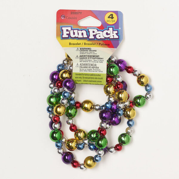 Bracelet, stretch, acrylic, mixed metallic colors, 7-1/2 inches. Sold per pkg of 4. image number 0
