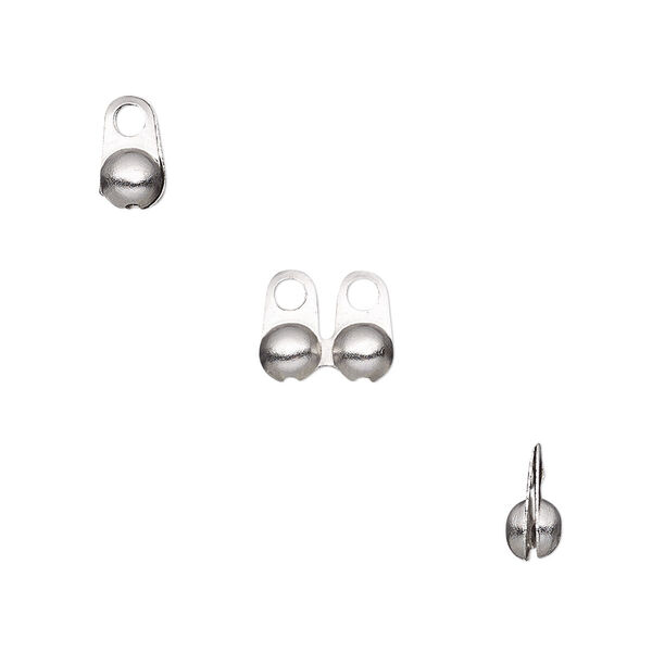 Bead tip, stainless steel, 8x4mm side clamp-on, fits 3.2mm ball chain. Sold per pkg of 100. image number 0