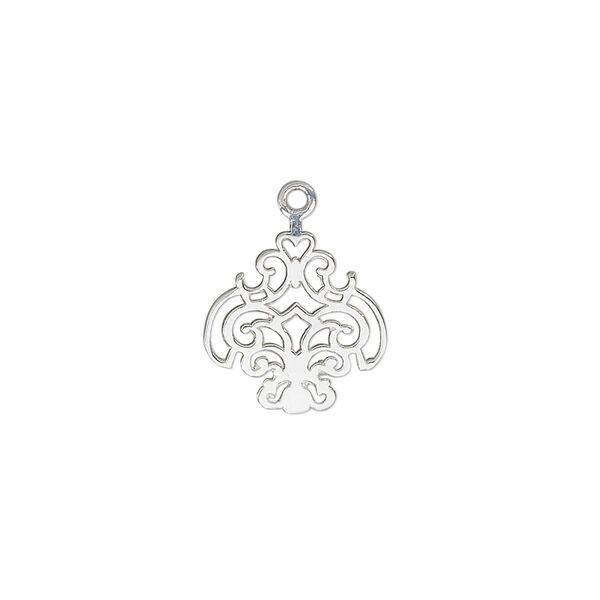 Drop, sterling silver, 15x13.5mm single-sided fancy design. Sold individually. image number 0