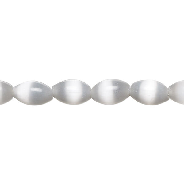 Bead, cat's eye glass (fiber optic glass), grey, 9x6mm oval, quality grade. Sold per 15-1/2" to 16" strand. image number 0