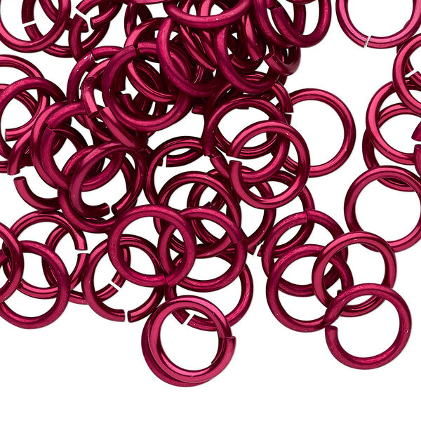 Jump ring, anodized tempered aluminum, red, 10mm round, 7.2mm inside diameter, 15 gauge. Sold per pkg of 100. image number 0