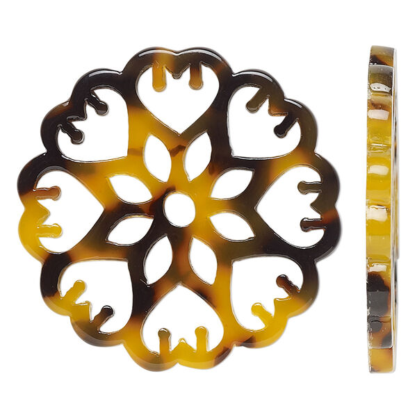 Focal, resin, translucent tortoise, 34.5mm undrilled flower. Sold per pkg of 4. image number 0