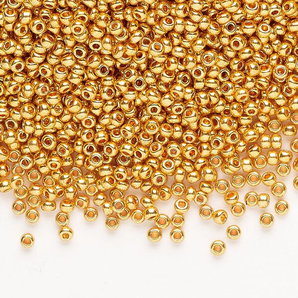 Seed bead, Preciosa Ornela, Czech glass, pkg/50g, opaque dark gold finish, #10 rocaille. image number 0