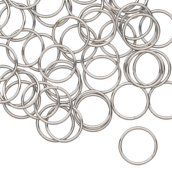 Jump ring, stainless steel, 10mm welded round, 8.4mm inside diameter, 20 gauge. Sold per pkg of 50. image number 0