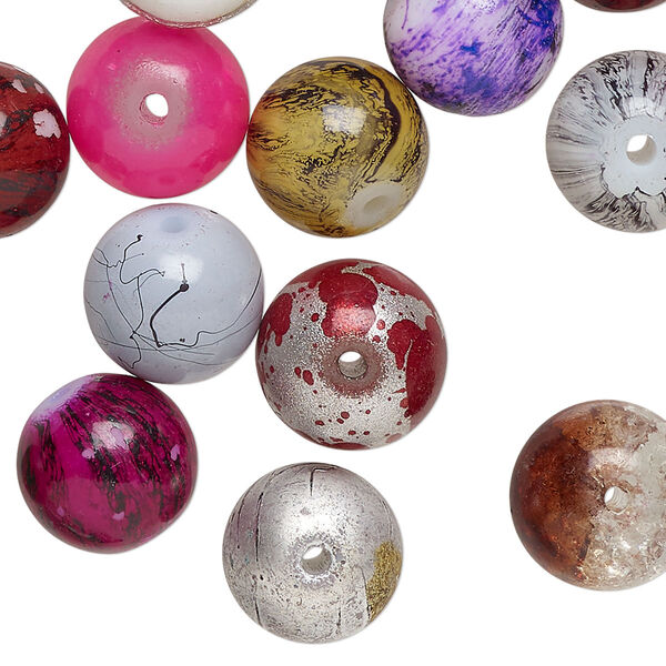 Bead mix, glass, opaque mixed colors, 11-15mm round. Sold per 7-ounce pkg, approximately 110 beads. image number 0