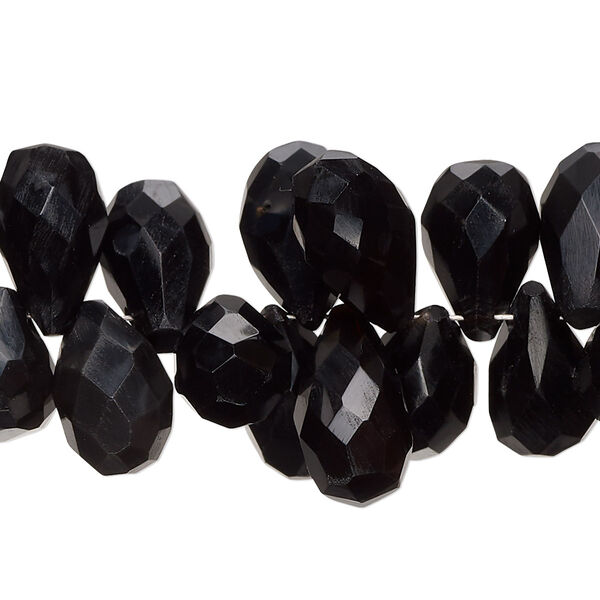 Black onyx 1pkg1, hand-cut top-drilled faceted teardrop bead 8 inch 10x8mm-19x9mm image number 0