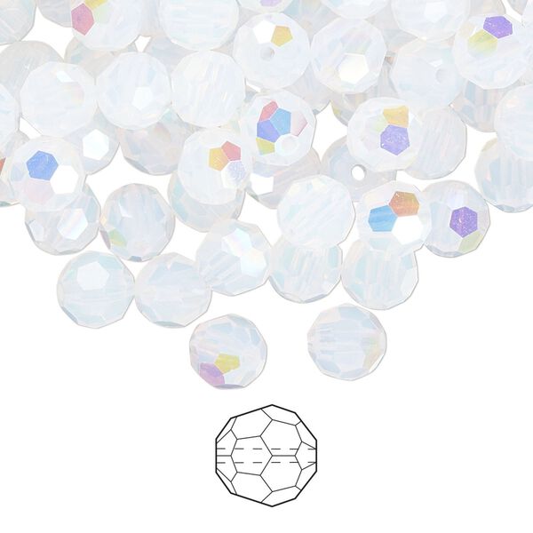 Bead 144pk white opal AB, Preciosa Czech crystal 6mm round image number 0