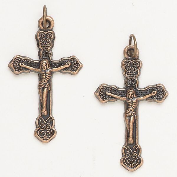 Focal, steel, pkg/2, antique copper finish, 34x19mm crucifix. image number 0
