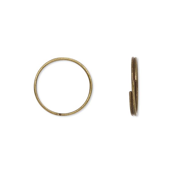 Split ring, antique brass-plated steel, 15mm round. Sold per pkg of 100. image number 0