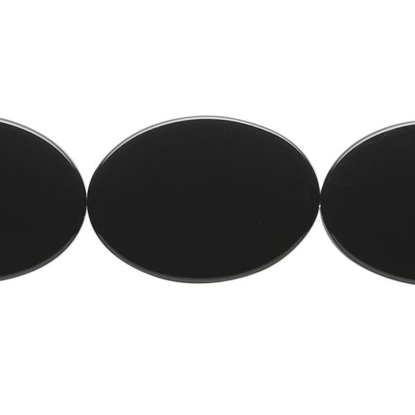 Black onyx 1pkg1, flat oval bead 15.5-16 inch 25x18mm image number 0