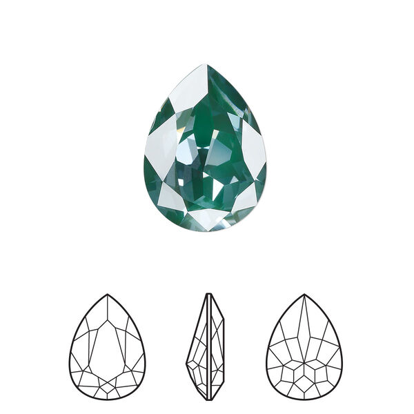 Fancy stone 48pk crystal pine green ignite LacquerPRO, Swarovski® 18x13mm pear 4320 image number 0