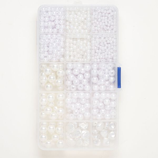 Bead mix, acrylic, pkg/500, white and cream, 4-10mm round. image number 0