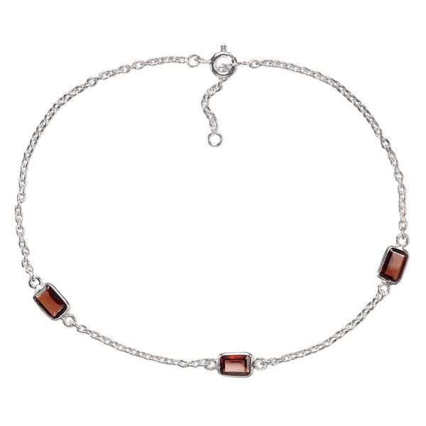 Garnet / sterling silver 1pkg1, anklet adjustable to 10 inch image number 0