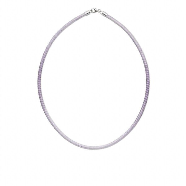 Necklace, brass mesh over leatherette cord and imitation rhodium-finished sterling silver, silver/purple, 3-4mm, 16 inches with lobster claw clasp. Sold individually. image number 0