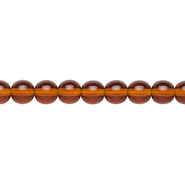 Bead, Preciosa, Czech glass druk, transparent dark topaz, 6mm round. Sold per 15-1/2" to 16" strand. image number 0