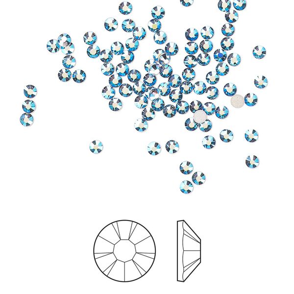 Flat back 1440pk denim blue AB foil back, Preciosa MAXIMA Czech crystal hotfix rhinestone 1.9-2.1mm chaton rose round SS6 image number 0